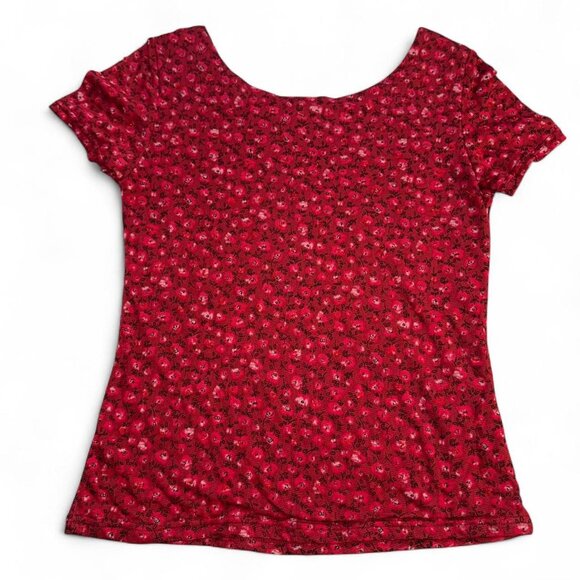 Vintage red floral and beaded mesh baby tee - Picture 2 of 8